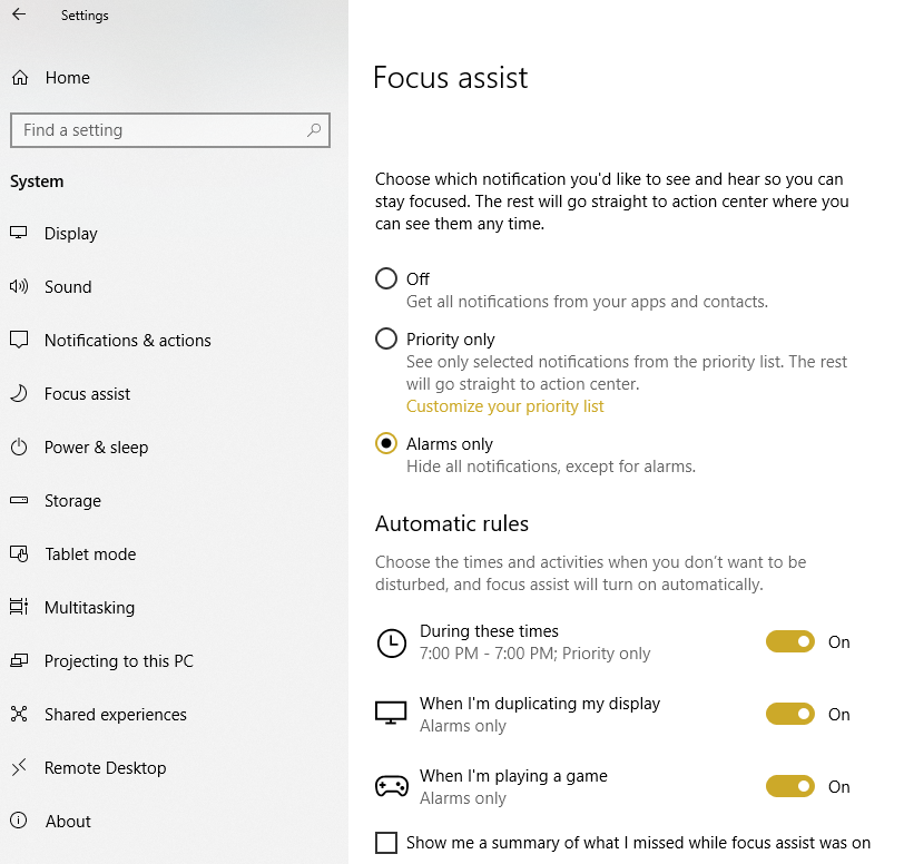 System-focus-assist
